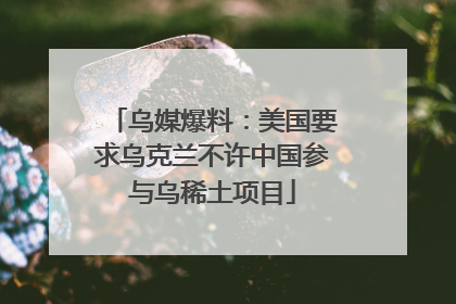 乌媒爆料：美国要求乌克兰不许中国参与乌稀土项目
